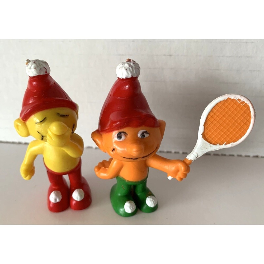 Vintage 1978 Empire Gnome Smurf LOT of 2 Figures Tennis Laughing PVC Hong Kong